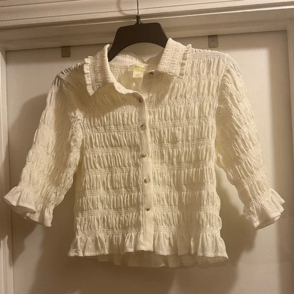Maeve smocked button down blouse ivory size Ds - Picture 5 of 11